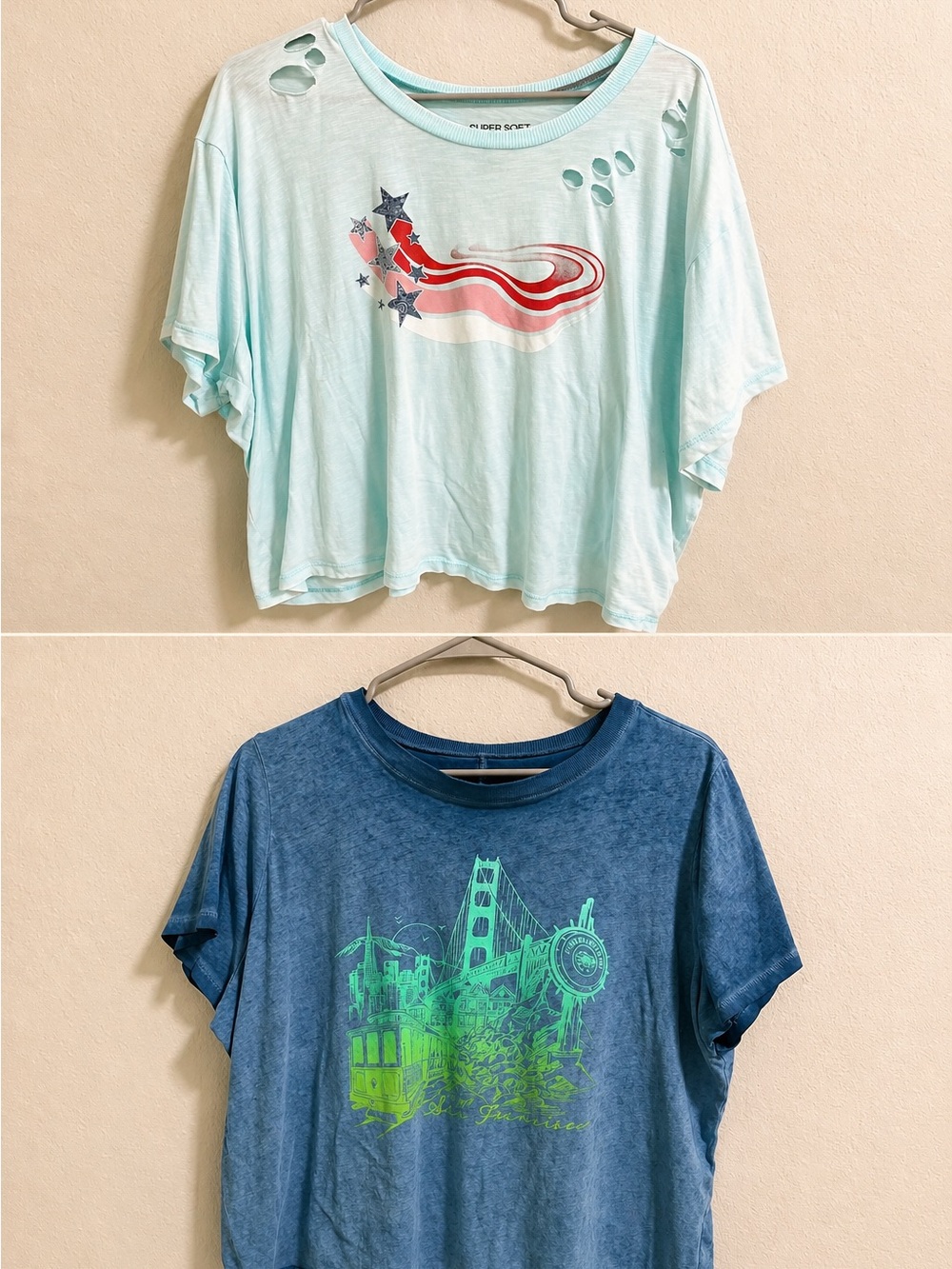 Graphic Tee Bundle Blue San Francisco + Mint Distressed Tee XL/0